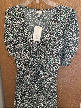 NWT A New Day Dress XS High Floral Low Black Cream Green
